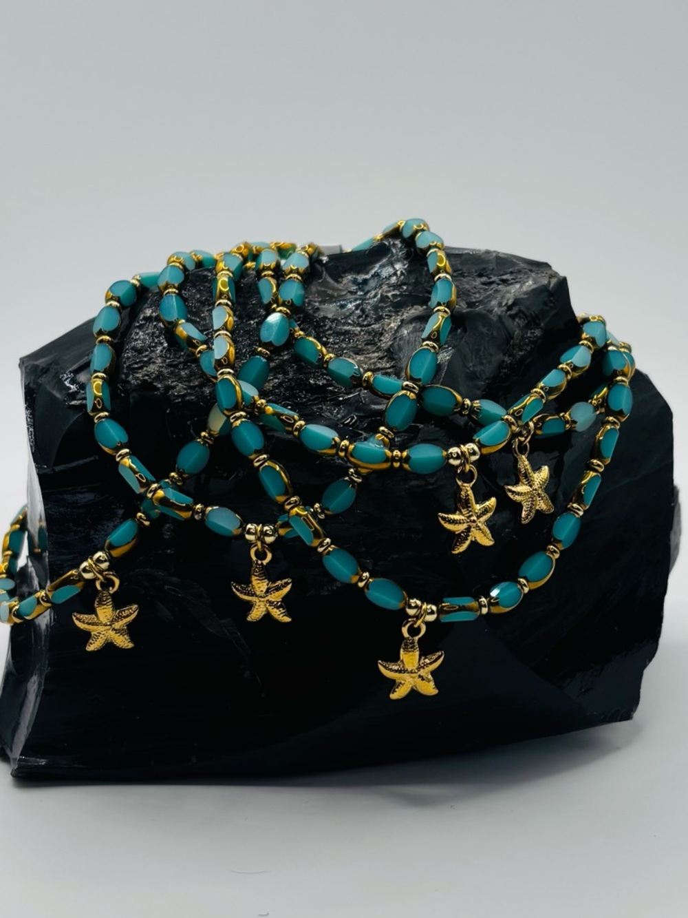 *Anklet* Gold Starfish & Crystal Stretchy Ankle Bracelet - Picture 5 of 7